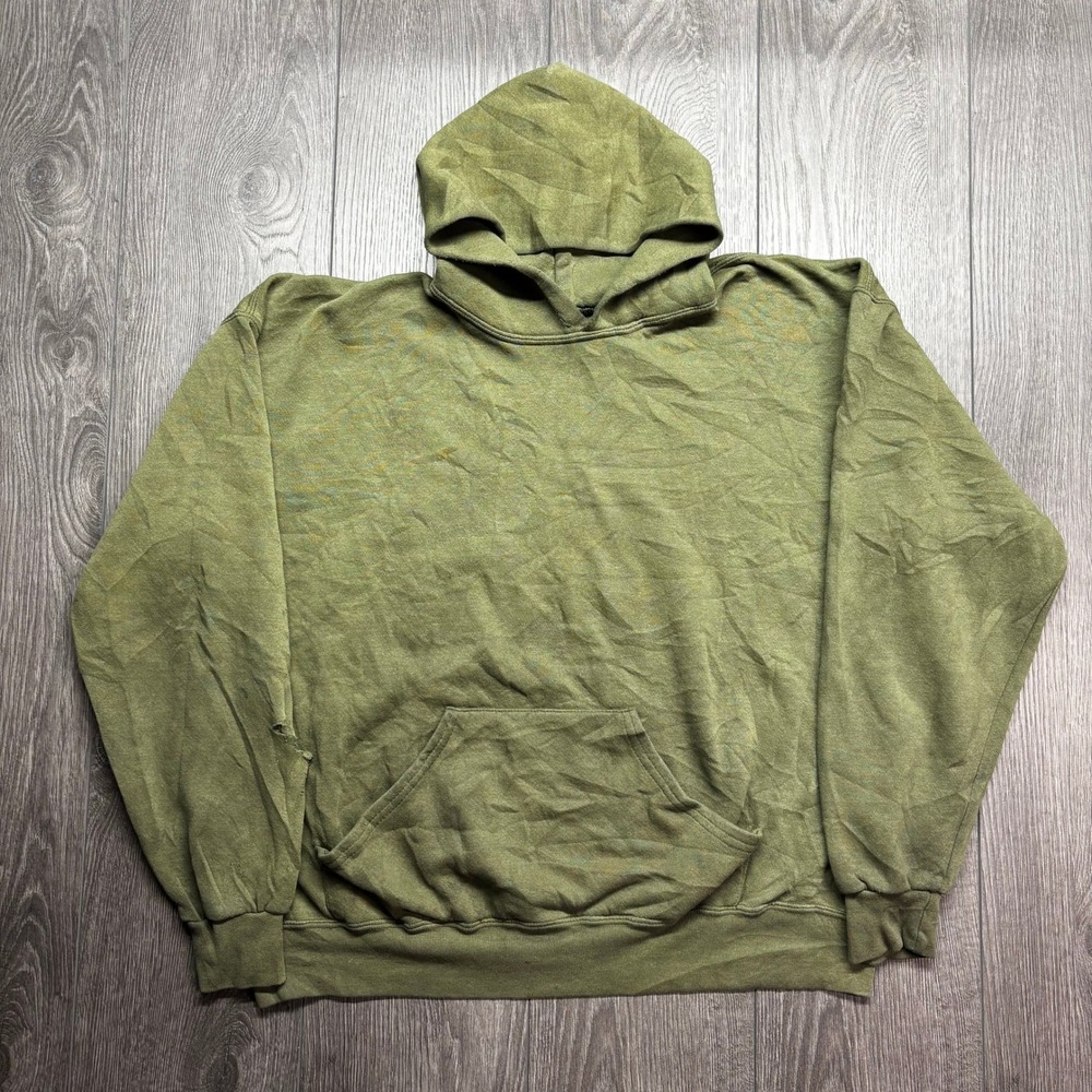 Vintage Soffe Hoodie Mens XL Green Blank 90s Distressed Pullover Sweatshirt USA